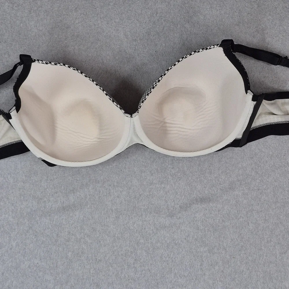 Cacique Women Bra 50DD Black Houndstooth Lightly Lined Balconette